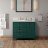 42" Forest Green Katara Vanity, Left Offset, White Carrara Marble Vanity Top, Undermount Rectangle Bowl