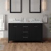 60" Black Katara Vanity, Double Bowl, White Carrara Marble Vanity Top, Two Undermount Rectangle Bowls