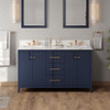 60" Hale Blue Katara Vanity, Double Bowl, Calacatta Vienna Quartz Vanity Top, Two Undermount Rectangle Bowls