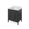 30" Black Percival Vanity, White Carrara Marble Vanity Top, Undermount Rectangle Bowl