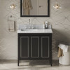 36" Black Percival Vanity, Left Offset, White Carrara Marble Vanity Top, Undermount Rectangle Bowl