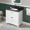 36" White Savino Vanity, Black Granite Vanity Top, Undermount Rectangle Bowl