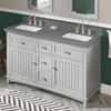 60" Grey Savino Vanity, Double Bowl, Boulder Cultured Marble Vanity Top, Two Undermount Rectangle Bowls