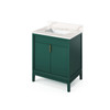 30" Forest Green Theodora Vanity, Calacatta Vienna Quartz Vanity Top, Undermount Rectangle Bowl