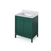 30" Forest Green Theodora Vanity, White Carrara Marble Vanity Top, Undermount Rectangle Bowl