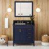 36" Hale Blue Theodora Vanity, Left Offset, Black Granite Vanity Top, Undermount Rectangle Bowl