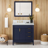 36" Hale Blue Theodora Vanity, Left Offset, White Carrara Marble Vanity Top, Undermount Rectangle Bowl