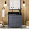 36" Blue Steel Theodora Vanity, Left Offset, Black Granite Vanity Top, Undermount Rectangle Bowl