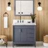 36" Blue Steel Theodora Vanity, Left Offset, Calacatta Vienna Quartz Vanity Top, Undermount Rectangle Bowl