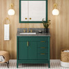 36" Forest Green Theodora Vanity, Left Offset, Boulder Vanity Cultured Marble Vanity Top, Undermount Rectangle Bowl