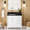 36" White Theodora Vanity, Left Offset, Black Granite Vanity Top, Undermount Rectangle Bowl