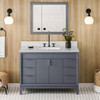 48" Blue Steel Theodora Vanity, White Carrara Marble Vanity Top, Undermount Rectangle Bowl