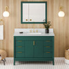 48" Forest Green Theodora Vanity, White Carrara Marble Vanity Top, Undermount Rectangle Bowl