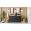 60" Black Theodora Vanity, Double Bowl, Boulder Cultured Marble Vanity Top, Two Undermount Rectangle Bowls