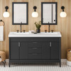 60" Black Theodora Vanity, Double Bowl, Lavante Cultured Marble Vessel Vanity Top, Double Integrated Rectangle Bowls