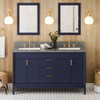 60" Hale Blue Theodora Vanity, Double Bowl, Boulder Cultured Marble Vanity Top, Two Undermount Rectangle Bowls