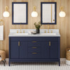 60" Hale Blue Theodora Vanity, Double Bowl, White Carrara Marble Vanity Top, Two Undermount Rectangle Bowls