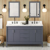 60" Blue Steel Theodora Vanity, Double Bowl, Calacatta Vienna Quartz Vanity Top, Two Undermount Rectangle Bowls