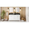 60" White Theodora Vanity, Double Bowl, Black Granite Vanity Top, Two Undermount Rectangle Bowls