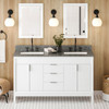 60" White Theodora Vanity, Double Bowl, Boulder Cultured Marble Vanity Top, Two Undermount Rectangle Bowls