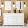 60" White Theodora Vanity, Double Bowl, Lavante Cultured Marble Vessel Vanity Top, Double Integrated Rectangle Bowls