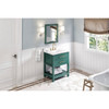 30" Forest Green Wavecrest Vanity, Calacatta Vienna Quartz Vanity Top, Undermount Rectangle Bowl