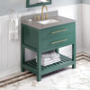 36" Forest Green Wavecrest Vanity, Steel Grey Cultured Marble Vanity Top, Undermount Rectangle Bowl