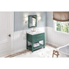 36" Forest Green Wavecrest Vanity, White Carrara Marble Vanity Top, Undermount Rectangle Bowl