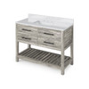 48" Weathered Grey Wavecrest Vanity, White Carrara Marble Vanity Top, Undermount Rectangle Bowl