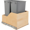 Double 50 Quart Wood Bottom-mount Soft-close Trashcan Rollout For Hinged Doors, Includes Two Grey Cans