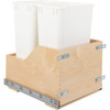 Double 50 Quart Wood Bottom-mount Soft-close Trashcan Rollout For Door Mounting, Includes Two White Cans