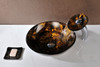 ANZZI Toa Series Deco-glass Vessel Sink In Kindled Amber With Matching Chrome Waterfall Faucet - LS-AZ8102