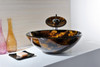 ANZZI Toa Series Deco-glass Vessel Sink In Kindled Amber With Matching Chrome Waterfall Faucet - LS-AZ8102