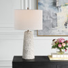 StudioLX Table Lamp Ceramic Table Lamp With A Heavily Distressed Off White Stone Finish