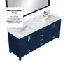 Jacques 72 in. W x 22 in. D Navy Blue Double Bath Vanity and Carrara Marble Top