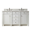 Bristol 60" Double Vanity, Bright White w/ 3 CM Eternal Jasmine Pearl Silestone Top w/FreePower Wireless Charger