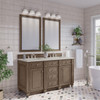 Bristol 60" Double Vanity, Whitewashed Walnut, w/ 3 CM Siberian Silestone Top