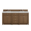 Bristol 72" Double Vanity, Saddle Brown w/ 3 CM Victorian Silver Silestone Top