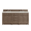 Bristol 72" Double Vanity, Whitewashed Walnut, w/ 3 CM Siberian Silestone Top