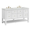 Breckenridge 60" Double Vanity, Bright White, w/ 3 CM Ethereal Noctis Quartz Top w/FreePower Wireless Charger