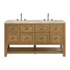 Breckenridge 60" Double Vanity, Light Natural Oak, w/ 3 CM Tajnar Eclos Top w/FreePower Wireless Charger