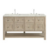 Breckenridge 60" Double Vanity, Whitewashed Oak, w/ 3 CM Victorian Silver Quartz Top w/FreePower Wireless Charger