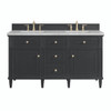 Lorelai 60" Double Vanity, Black Onyx w/ 3 CM Victorian Silver Silestone Top