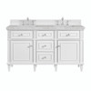 Lorelai 60" Double Vanity, Bright White w/ 3 CM Victorian Silver Silestone Top w/FreePower Wireless Charger