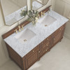 Lorelai 60" Double Vanity, Mid-Century Walnut w/ 3 CM Carrara White Marble Top