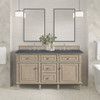 Lorelai 60" Double Vanity, Whitewashed Oak w/ 3 CM Charcoal Soapstone Silestone Top