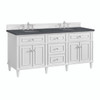 Lorelai 72" Double Vanity, Bright White w/ 3 CM Charcoal Soapstone Silestone Top