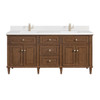 Lorelai 72"Double Vanity, Mid-Century Walnut w/ Single Hole 3 CM White Zeus Silestone Top & Backsplash