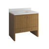 Hudson 36" Single Vanity, Honey Oak w/ Single Hole 3 CM White Zeus Silestone Top and Matching Backsplash