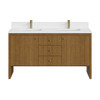 Hudson 60" Double Vanity, Honey Oak w/ Single Hole 3 CM White Zeus Silestone Top and Matching Backsplash